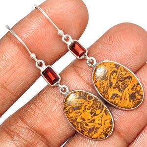 Natural Calligraphy Stone and Garnets solid silver